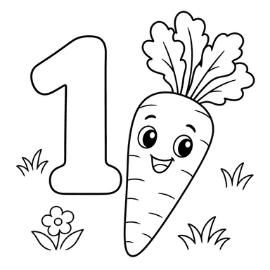Desenho para colorir número 1 e cenoura