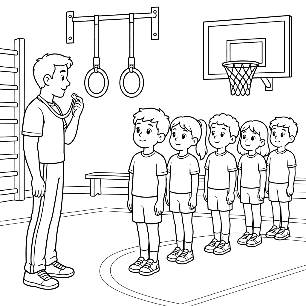 Desenho para colorir de aula de educação física