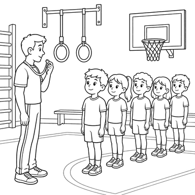 Ausmalbild „Kinder im Sportunterricht“