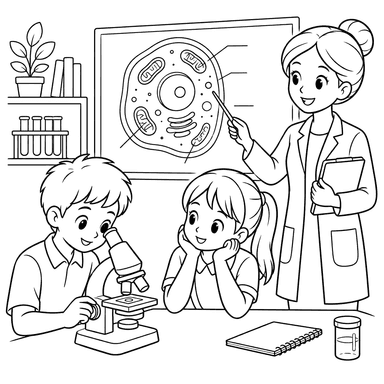 Biology Class with Cell Diagram Coloring Page