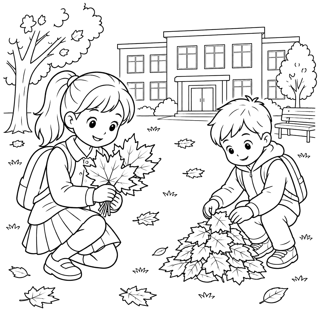 Desenho para colorir Pátio escolar no outono