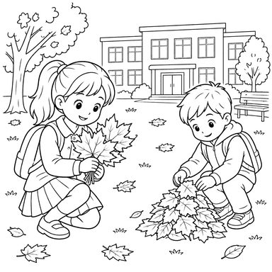 Desenho para colorir Pátio escolar no outono