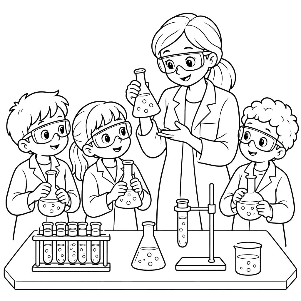 Coloriage d'enfants au laboratoire