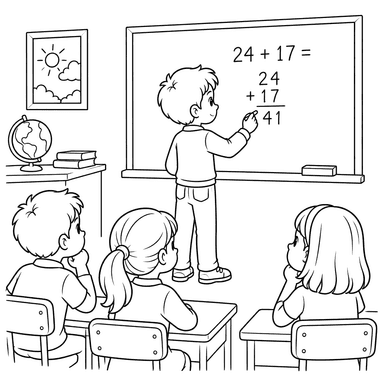 Dibujo para colorear de clase de matemáticas