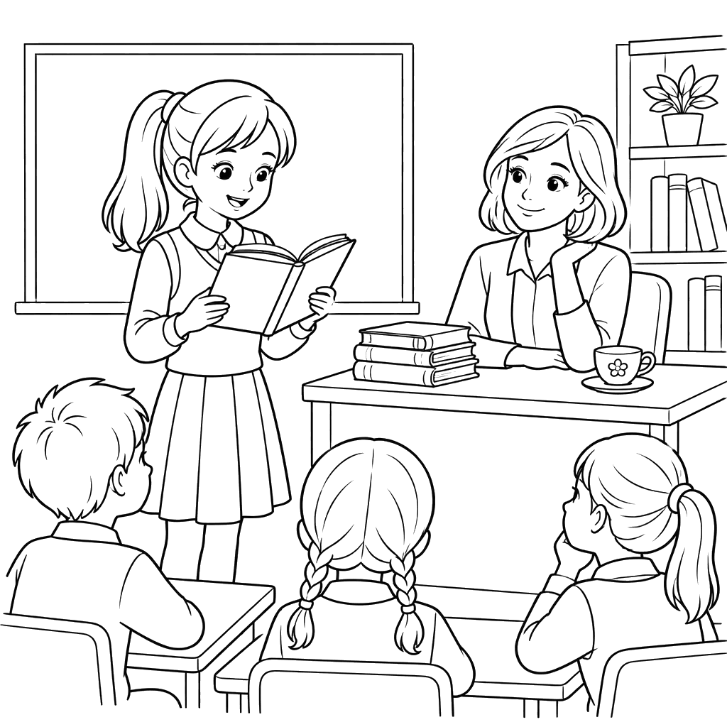Menina lendo um livro na aula
