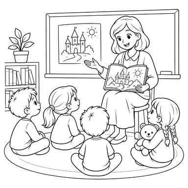 Une enseignante lit un conte aux enfants