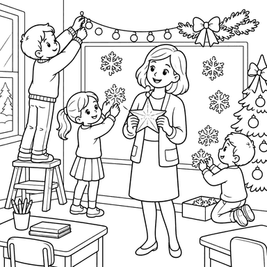 Desenho para colorir: sala de aula de Ano-Novo