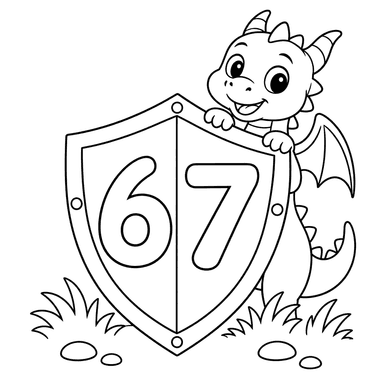 Dragon with Numbers 6 and 7 on a Shield