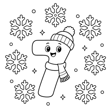Chiffre 7 avec bonnet parmi sept flocons