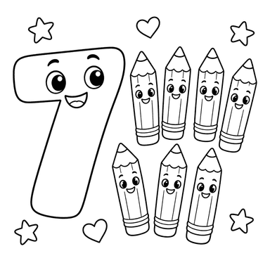 Chiffre 7 avec sept crayons