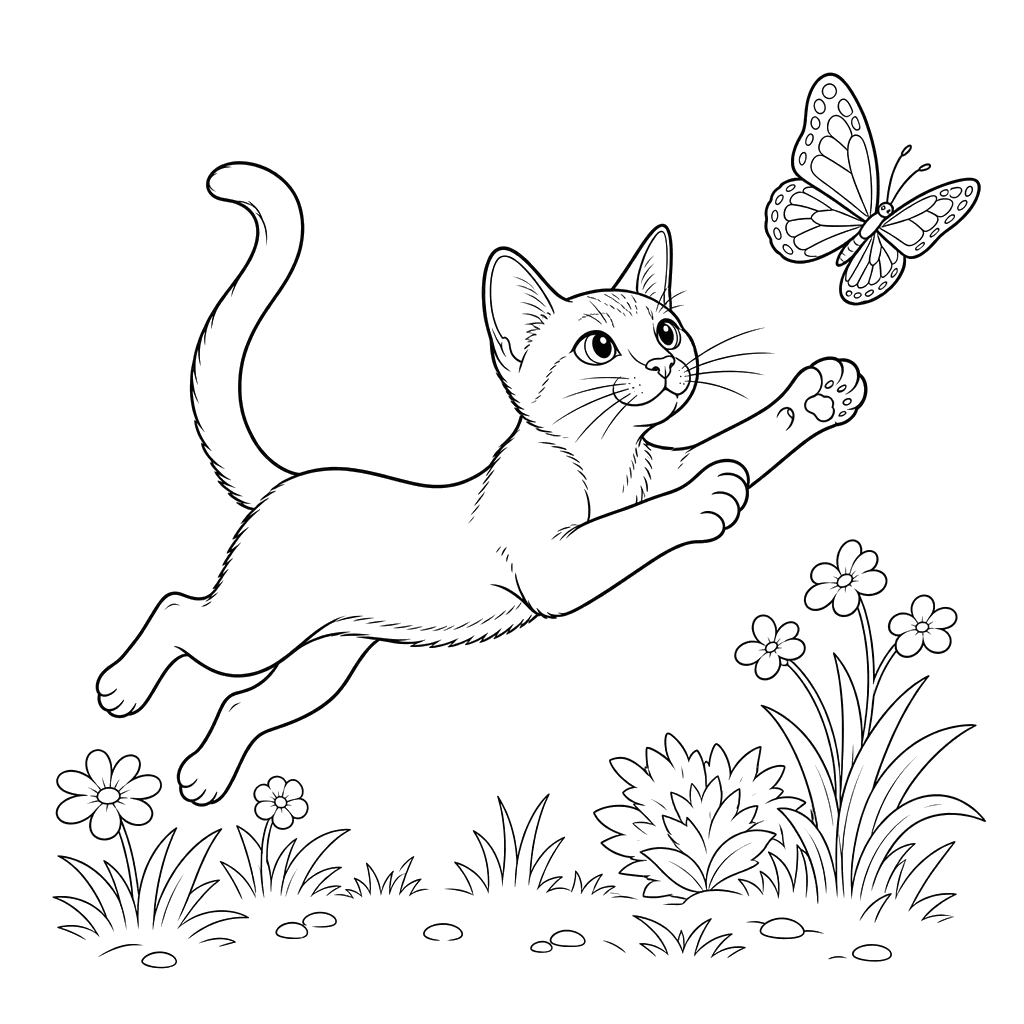 Abessinierkatze und Schmetterling