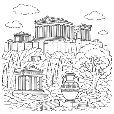 Dibujo para colorear de la Acrópolis de Grecia