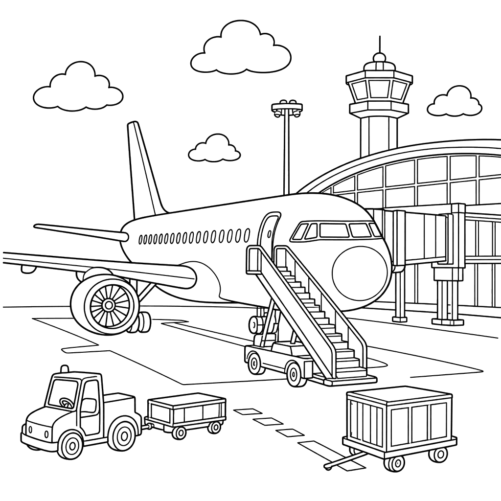 Flugzeug am Gate Ausmalbild