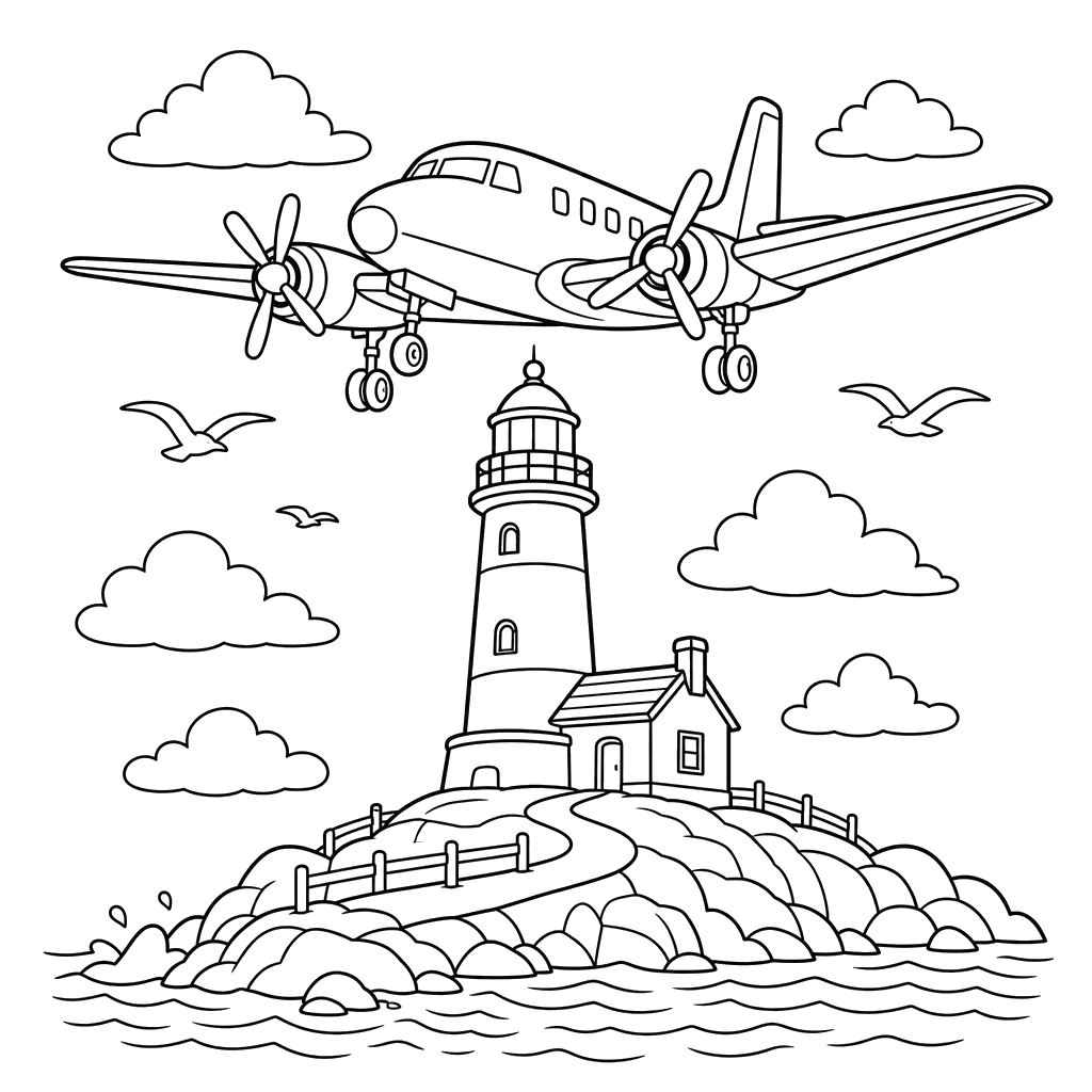 Avión descendiendo sobre un faro