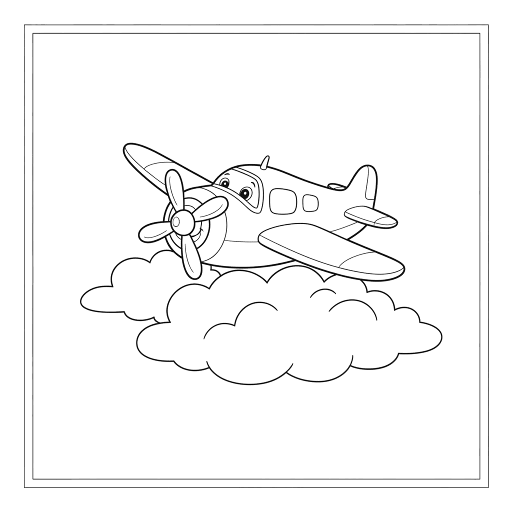 Flugzeug fliegt über Wolken Ausmalbild
