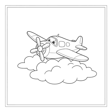 Coloriage Avion Volant au-dessus des Nuages