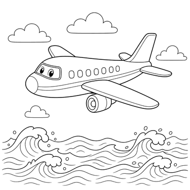 Dibujo para colorear de Avión sobre el océano
