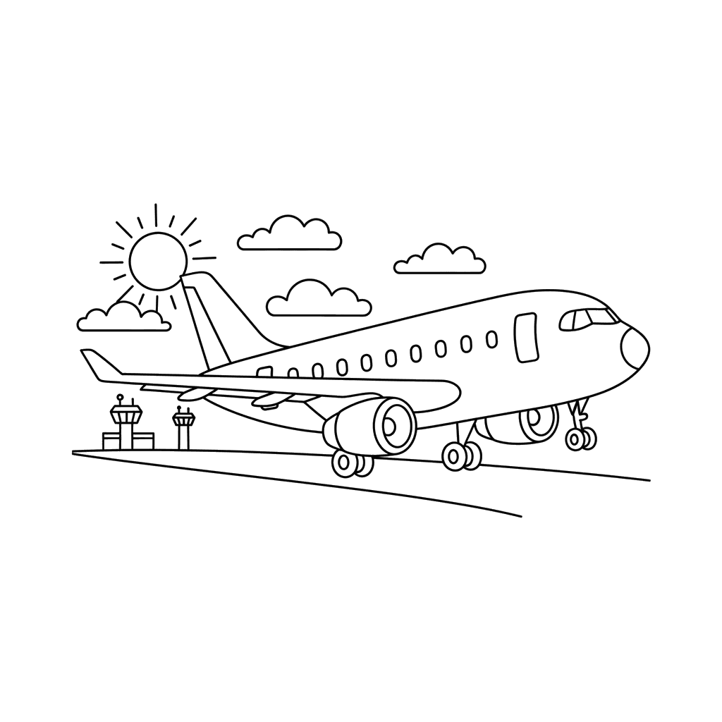 Ausmalbild Flugzeug zum Start bereit