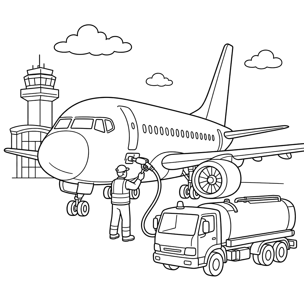 Flugzeug beim Auftanken auf dem Flugfeld