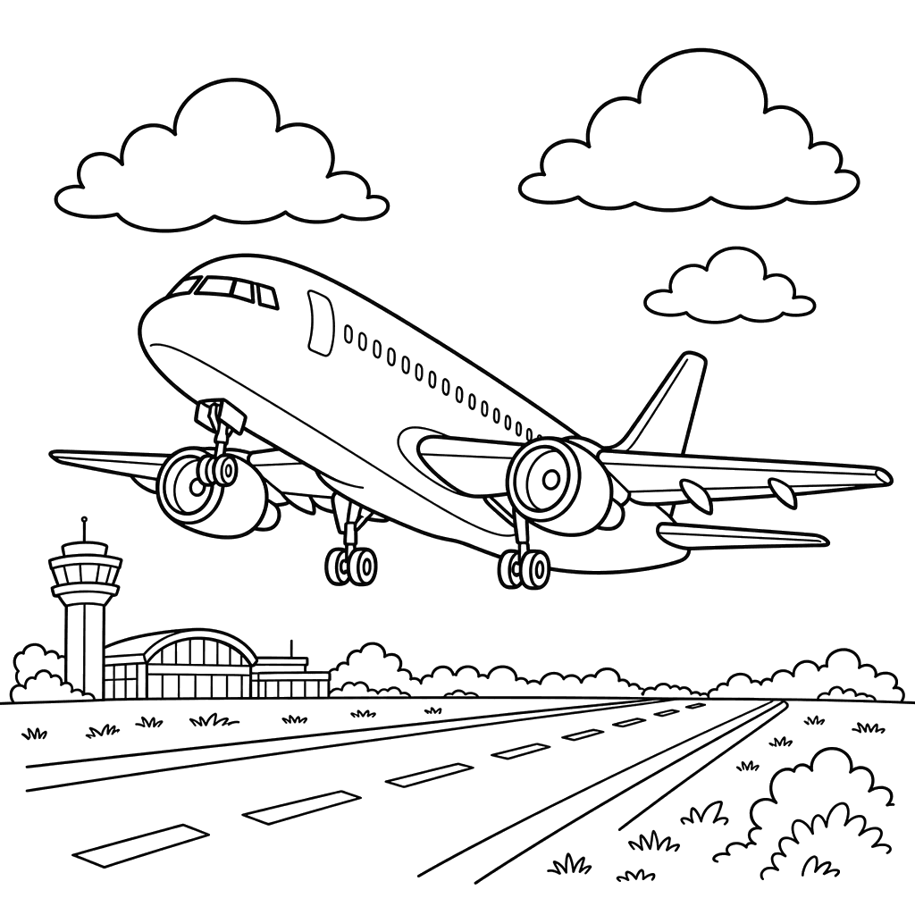 Ausmalbild: Flugzeug beim Start