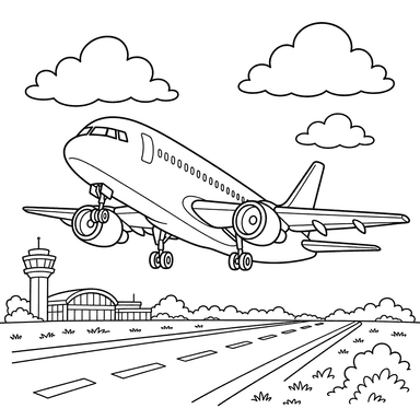 Ausmalbild: Flugzeug beim Start