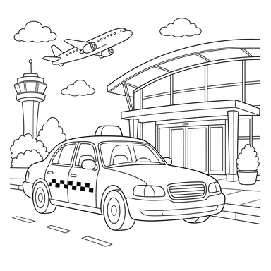 Taxi at the Airport Coloring Page