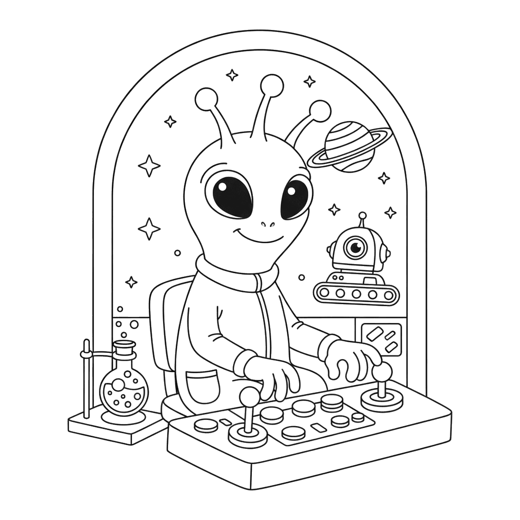 Dibujo para Colorear: Alien en Panel de Control