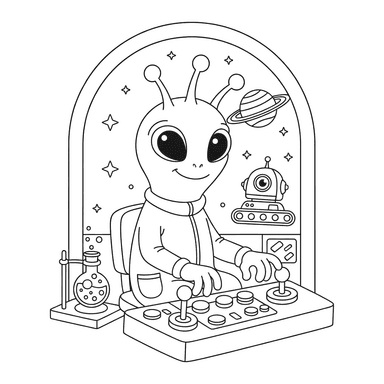 Dibujo para Colorear: Alien en Panel de Control