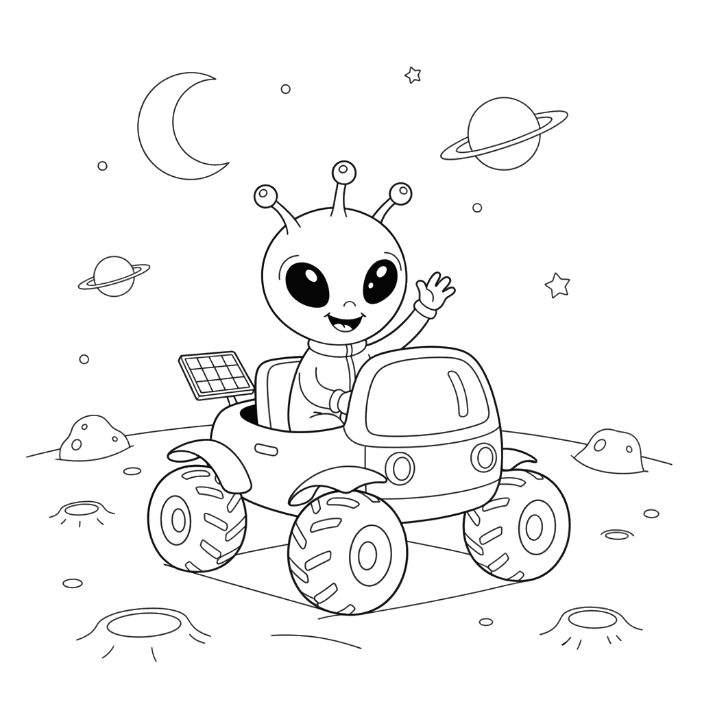 Dibujo para Colorear Alien en Rover Lunar