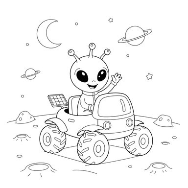 Coloriage Alien sur Rover Lunaire