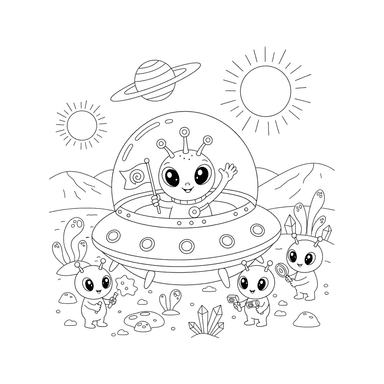 Dibujo para Colorear: Extraterrestres Exploran Nuevo Planeta