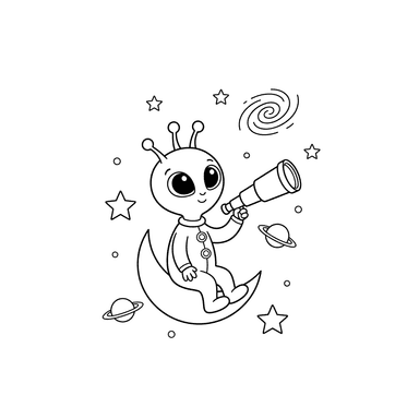 Coloriage Alien Regardant les Étoiles