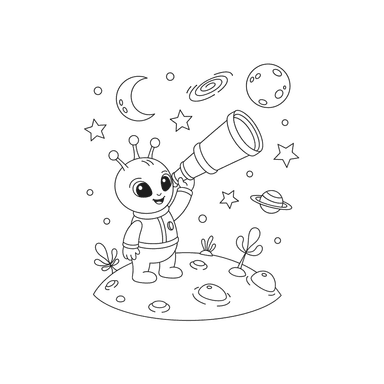 Coloriage Alien Amical avec Télescope