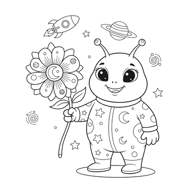 Coloriage Alien avec Fleur Spatiale