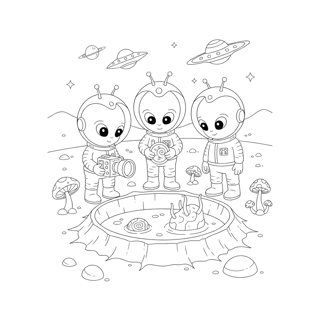 Dibujo para Colorear: Alienígenas en un cráter