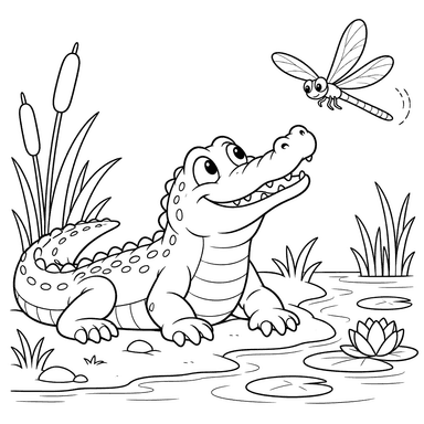 Alligator et libellule