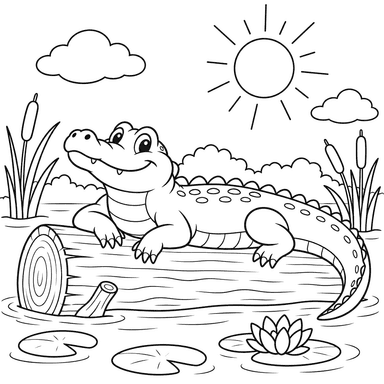 Alligator Basking on a Log