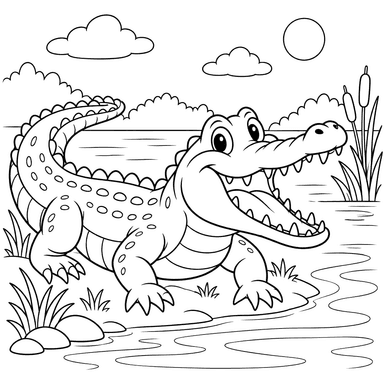 Alligator with Open Mouth by the Water