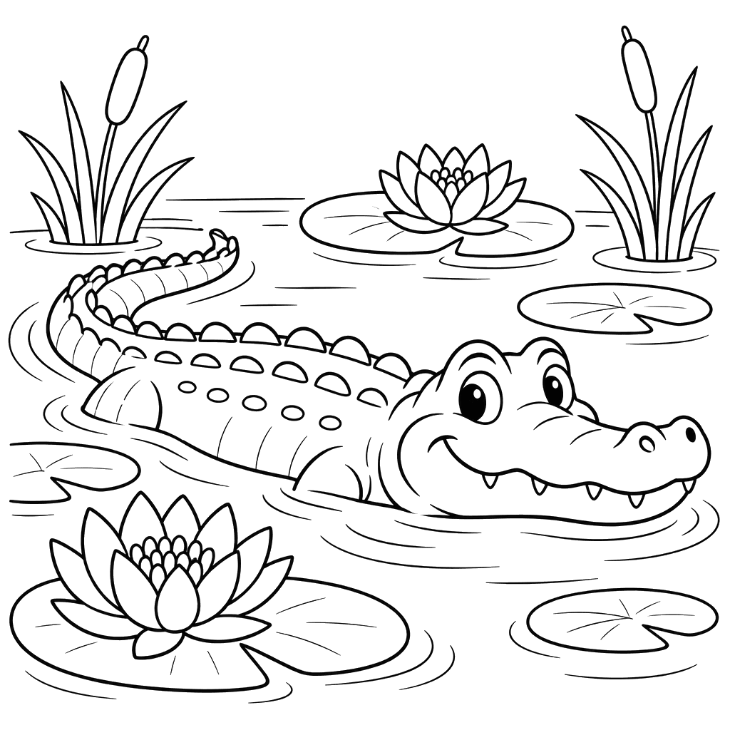 Alligator im Sumpf mit Seerosen