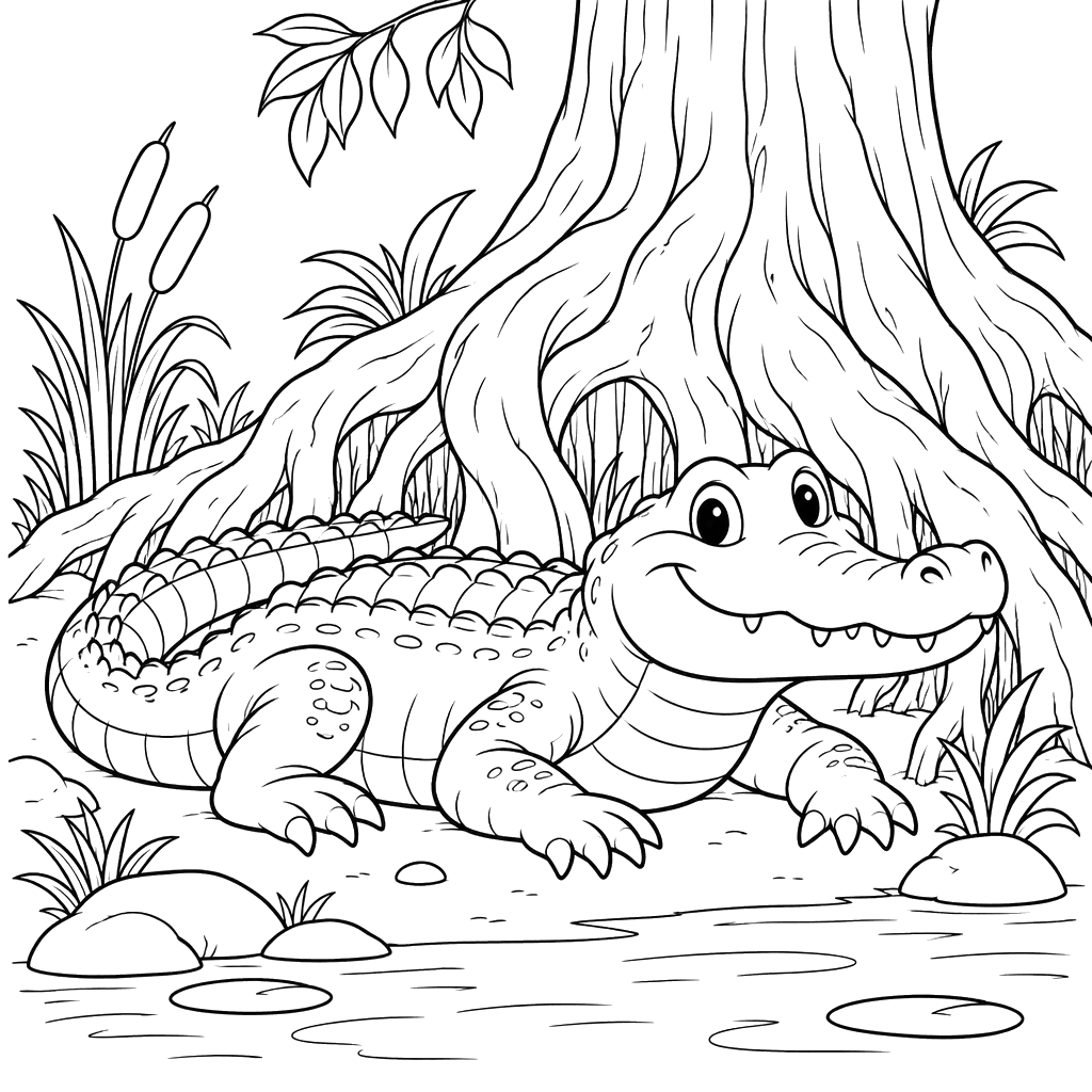 Alligator in den Baumwurzeln