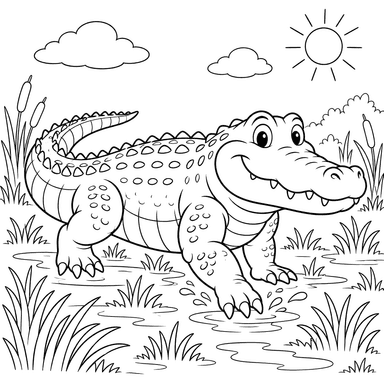 Grand alligator sur l'herbe mouillée