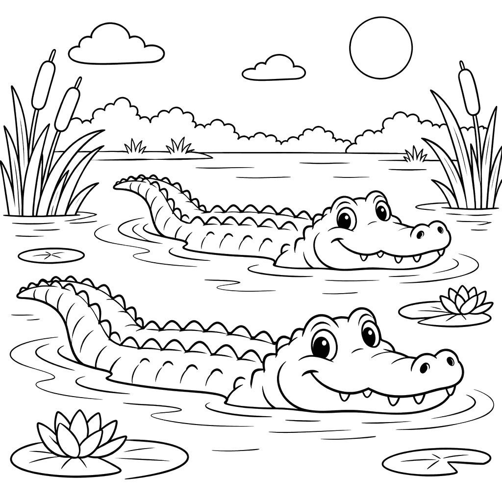 Dois jacarés em um lago calmo