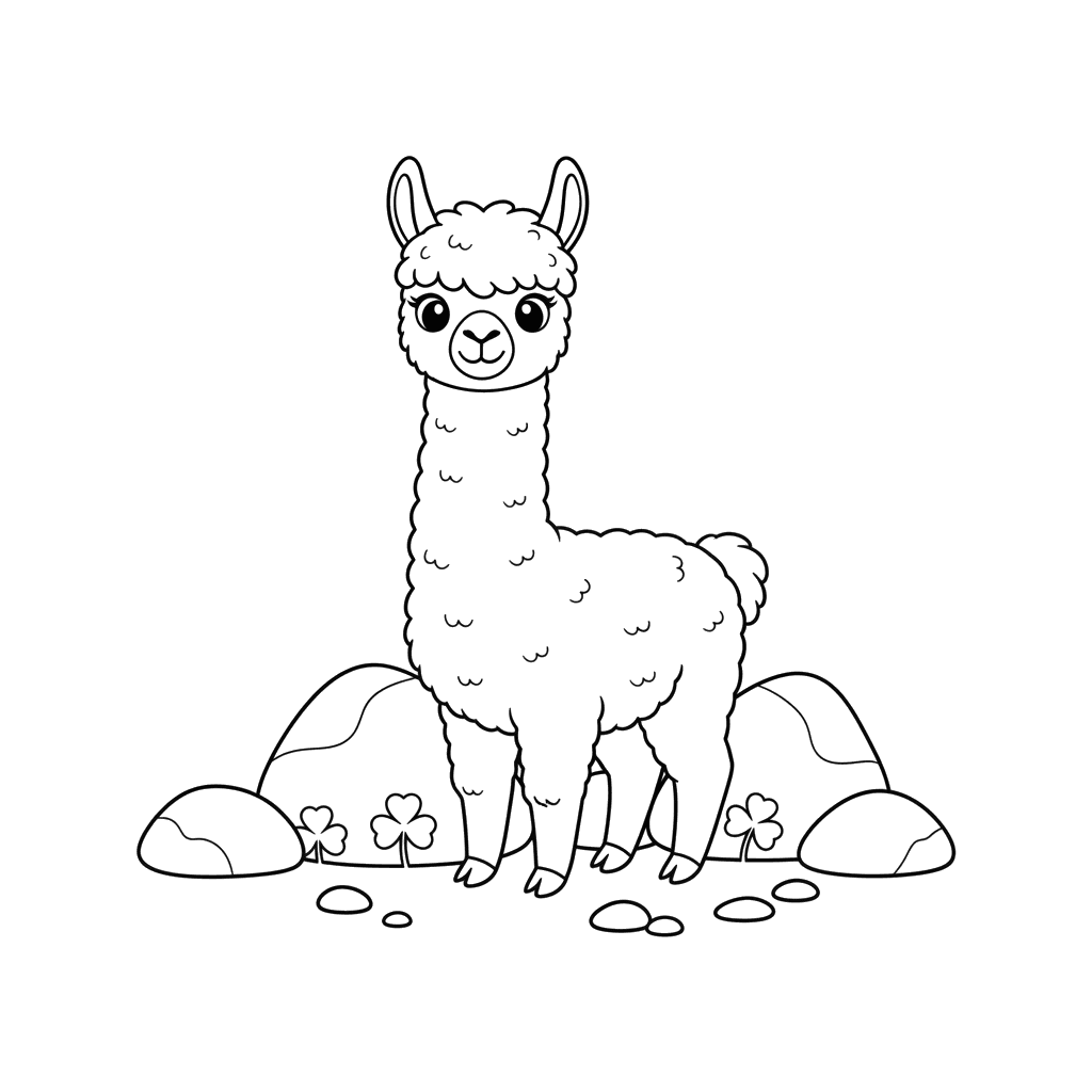 Alpaca among Rocks Coloring Page