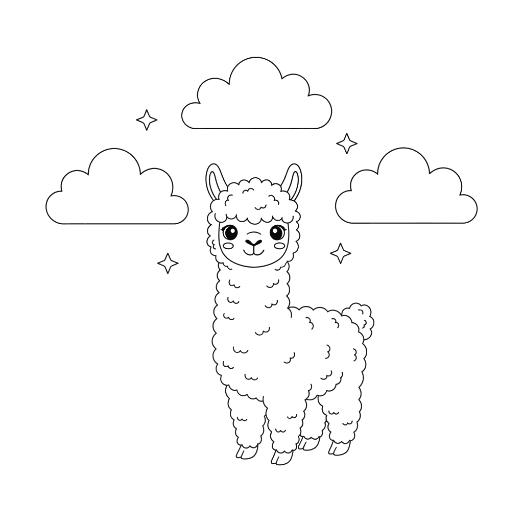 Coloriage Alpaga et Nuages