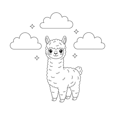 Alpaka und Wolken Ausmalbild