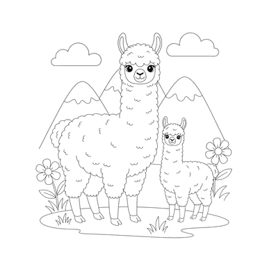 Coloriage Bébé Alpaga et sa Maman