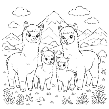 Семья альпак в горах
