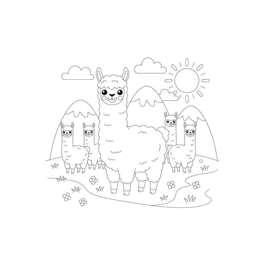 Alpaca Herd Coloring Page