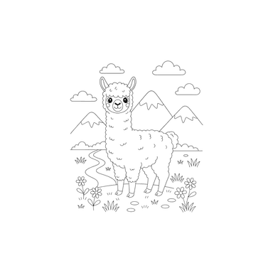 Coloriage Alpaga dans un pâturage de montagne