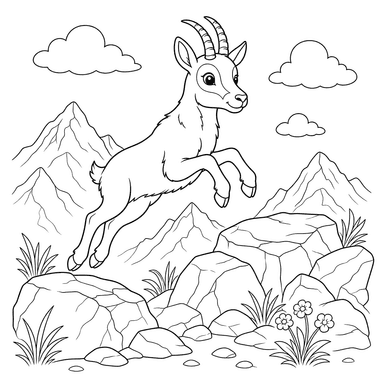Coloriage Chamois des Alpes sautant sur des rochers
